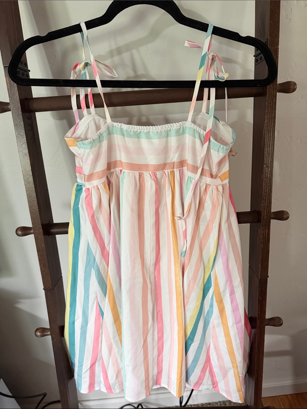 SHEIN Pastel Rainbow Striped Tie-Shoulder Sundress - Picture 3 of 4
